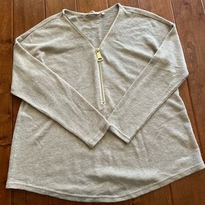 Soft Surroundings Grey/Cream Zipper Women Top